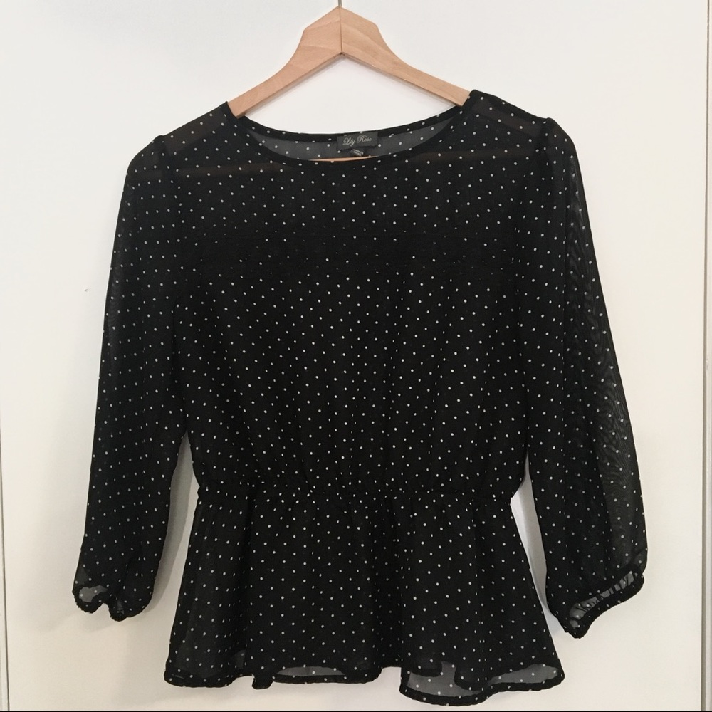 Lily Rose Peplum Polka Dot Chiffon Top